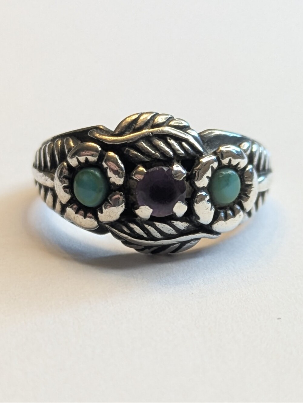 Carolyn Pollack Relios Sterling Silver Turquoise Amethyst Ring Sz 7 Boho